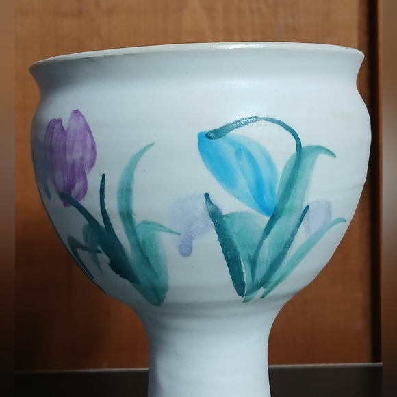 Flo Greig Studio Art Pottery Floral Chalice Goblet Cup New Brunswick Canada - Picture 4 of 7
